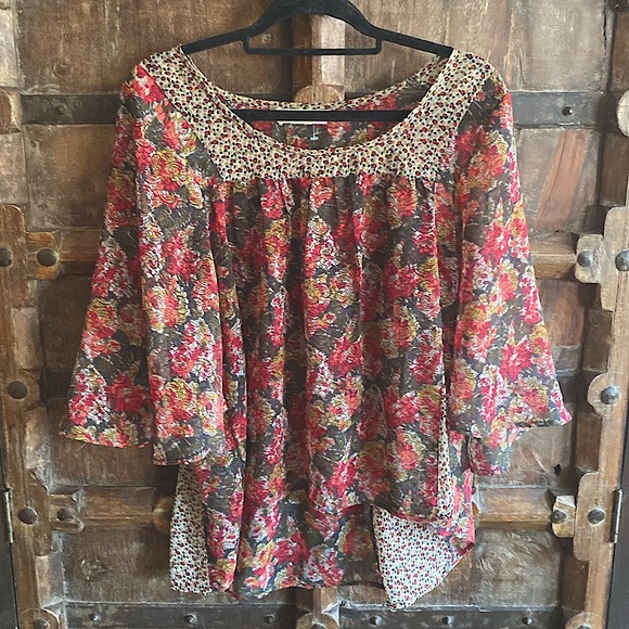 Urban Outfitters flowy Staring at Stars colorful bell sleeve tunic top - Picture 2 of 12